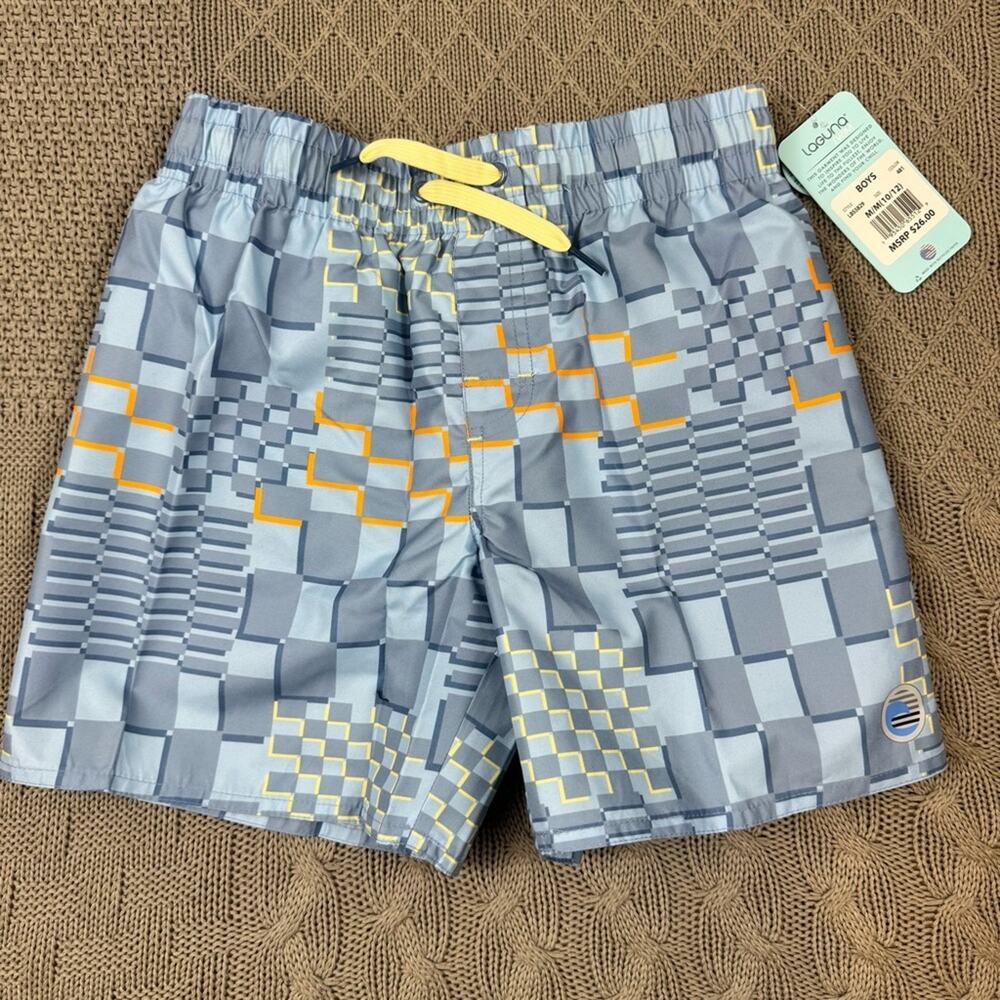 Laguna Boys Geometric Patterned Swim Trunk Shorts 10/12